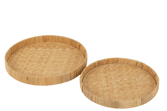 Set van 2 borden rond bamboe/riet naturel