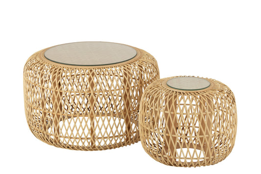 Set Of 2 Side Tables Africa Bamboo/Fir Wood Natural