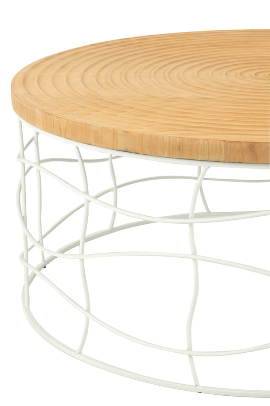 Coffee Table Carving Iron/Pine Wood Natural/White