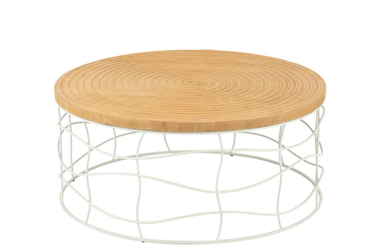 Coffee Table Carving Iron/Pine Wood Natural/White