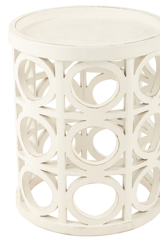 Side Table Carving Fir Wood/Mdf White