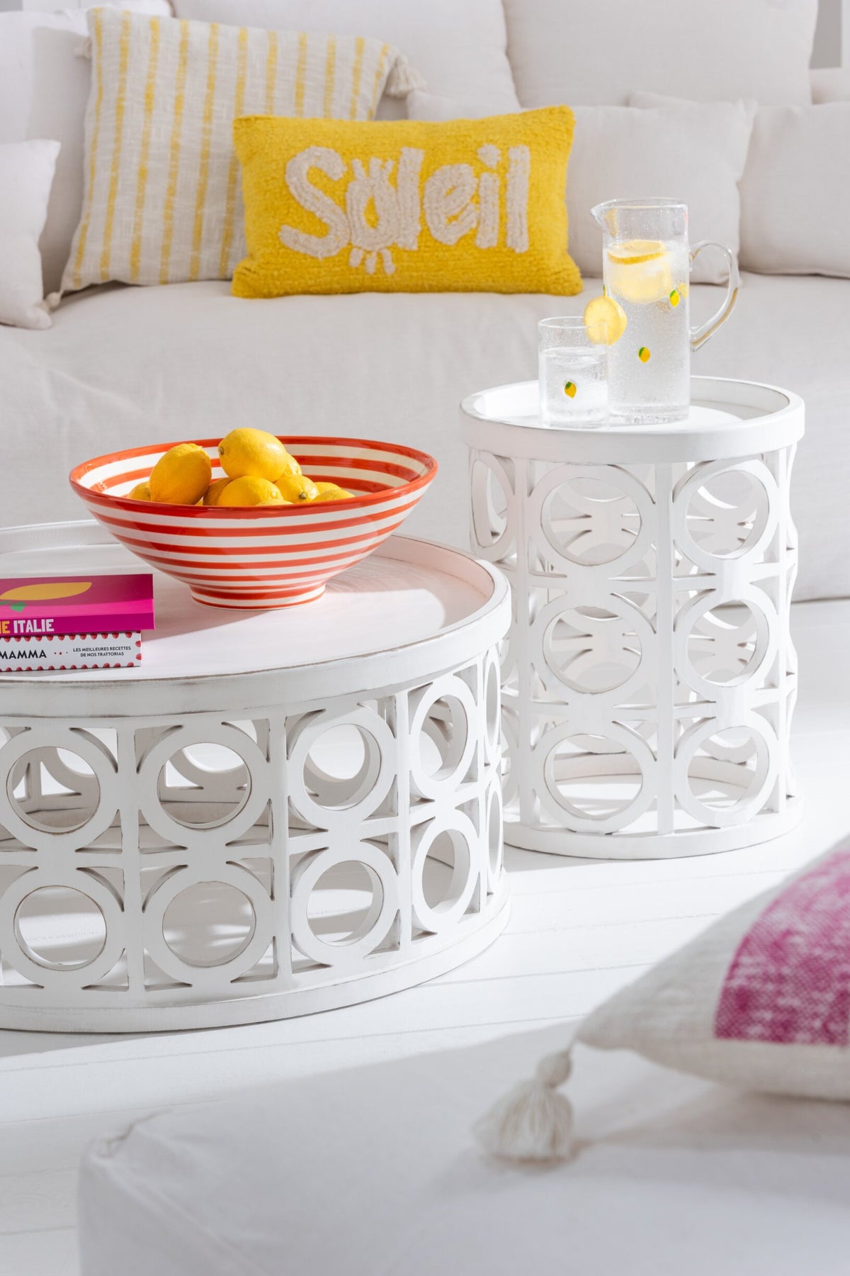 Side Table Carving Fir Wood/Mdf White