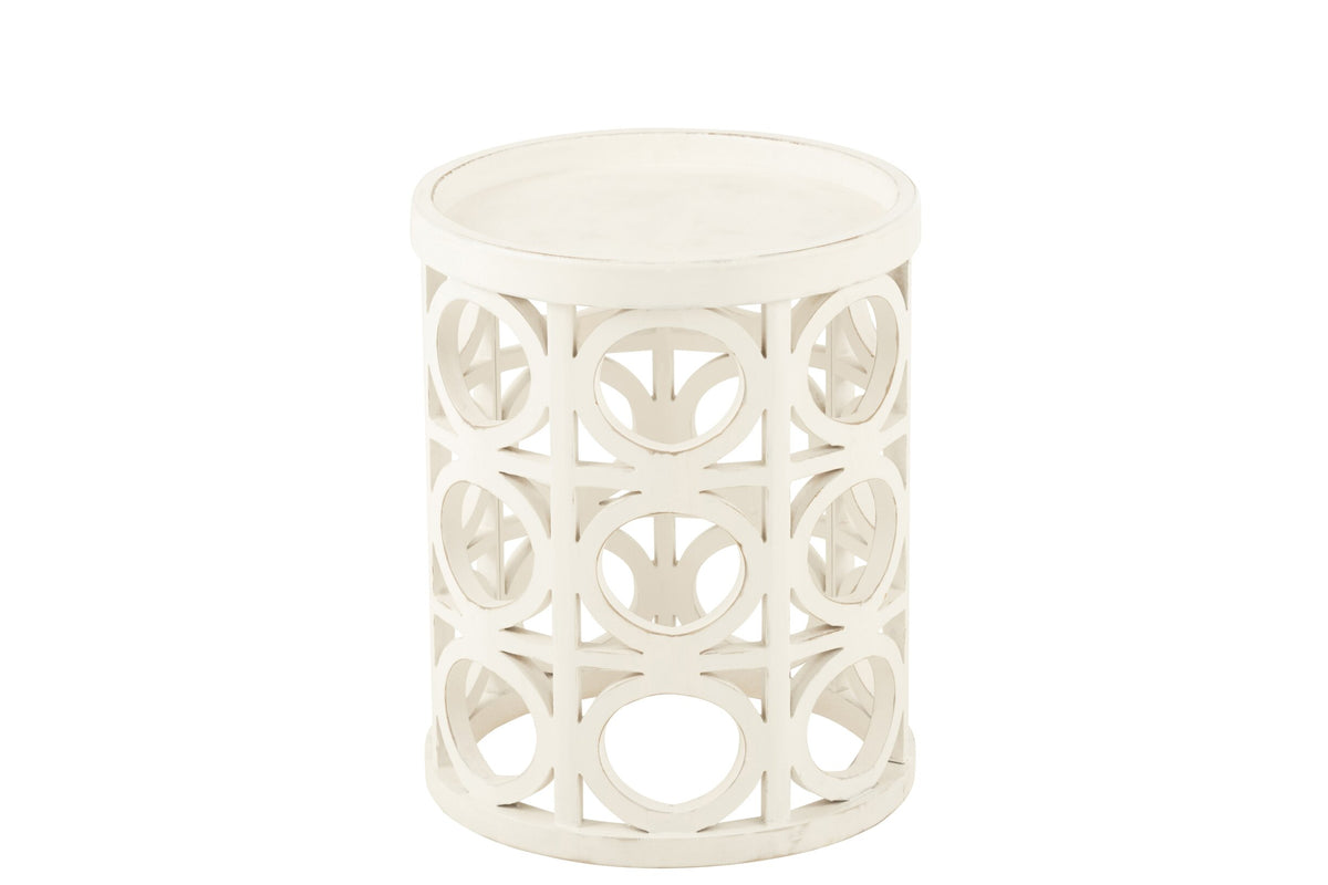 Side Table Carving Fir Wood/Mdf White
