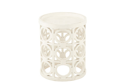 Side Table Carving Fir Wood/Mdf White