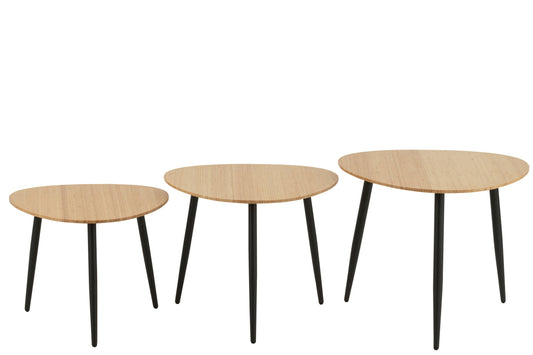 Set Of 3 Side Tables Palette Bamboo/Metal Natural/Black