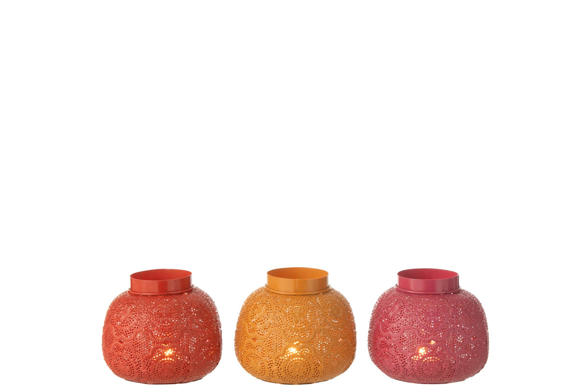 Theelichthouder Cylinder Metaal/Glas Mix Medium Assortiment Van Drie