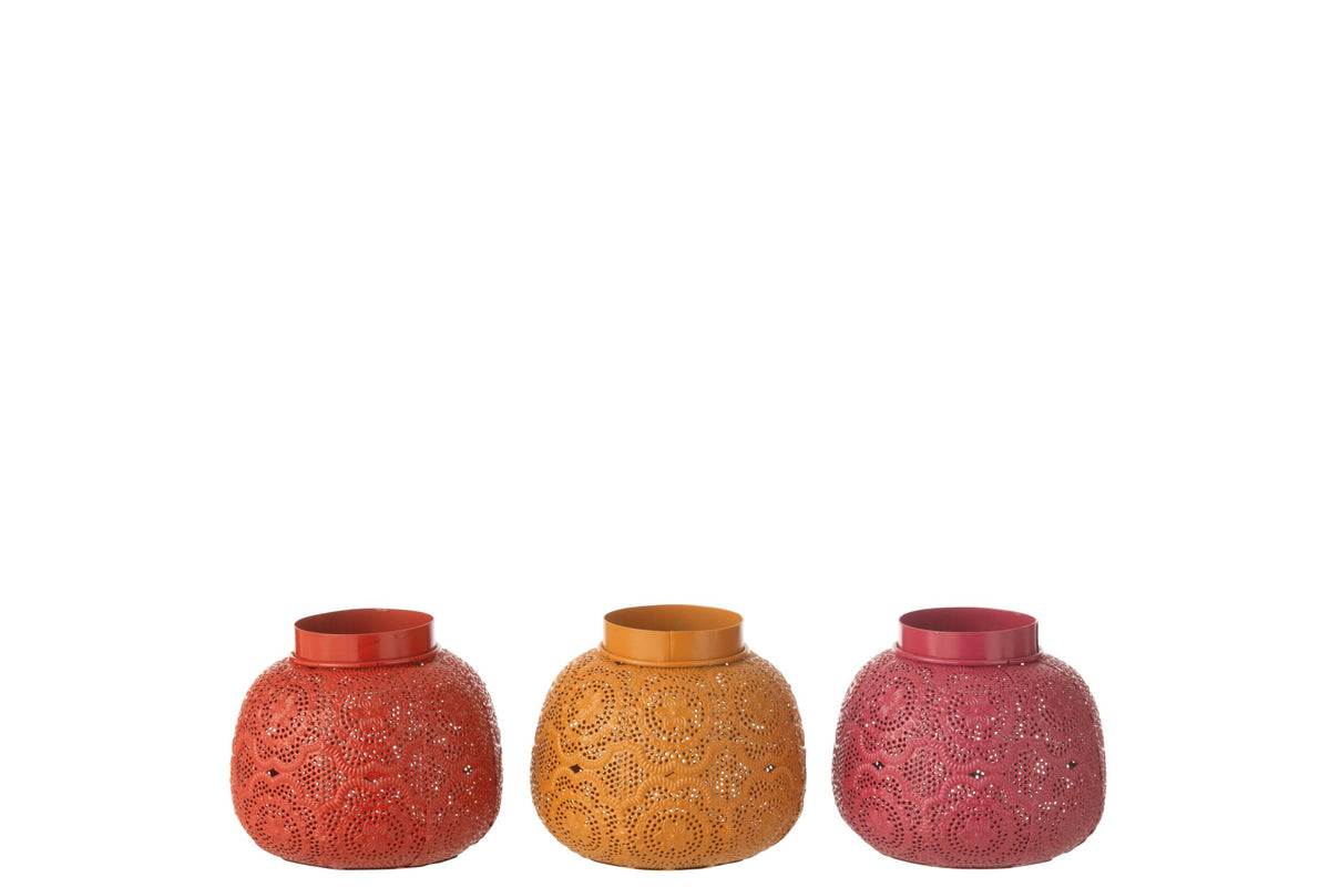 Theelichthouder Cylinder Metaal/Glas Mix Medium Assortiment Van Drie