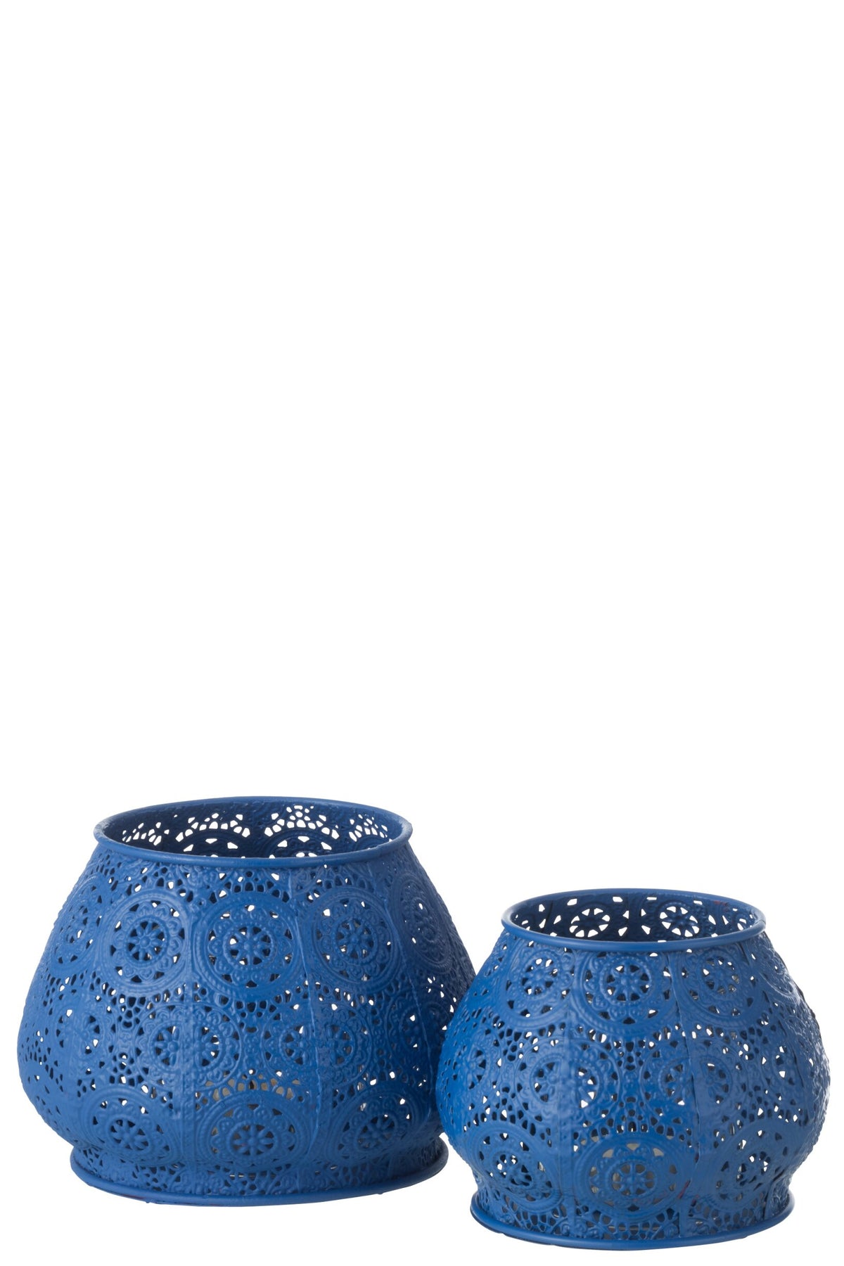 Theelichthouder Cylinder Metaal/Glas Blauw Large