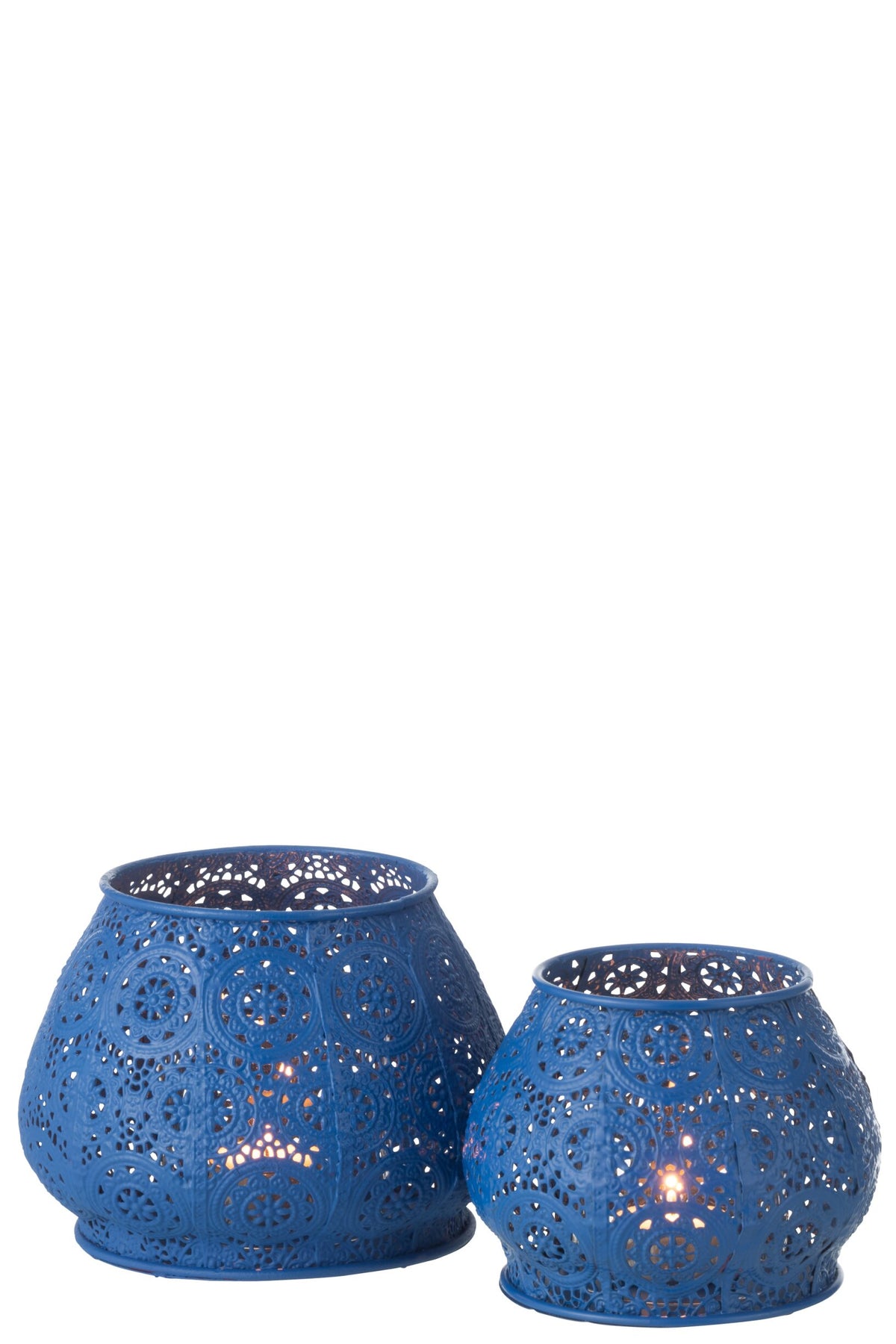 Theelichthouder Cylinder Metaal/Glas Blauw Large