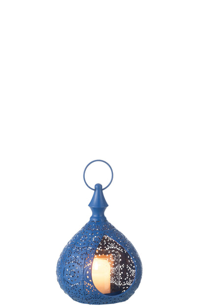 Theelichthouder Drop Metaal/Glas Blauw Small