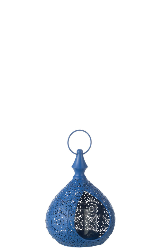 Theelichthouder Drop Metaal/Glas Blauw Small