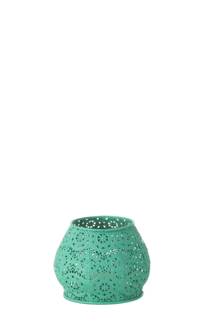 Theelichthouder Cylinder Metaal/Glas Cyaan Small