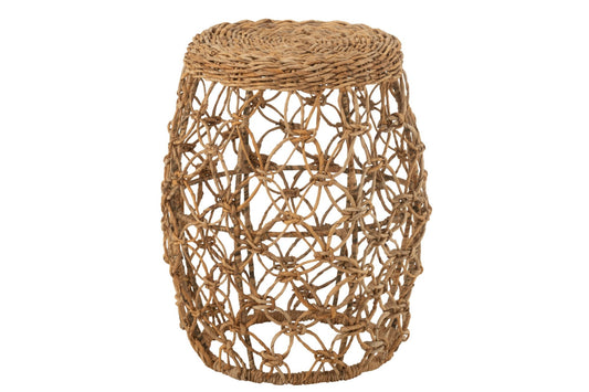 Side Table Barrel Iron/Banana Leaf Natural