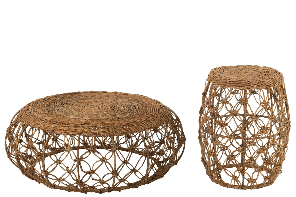 Coffee Table Saucer Iron/Banana Leaf Natural