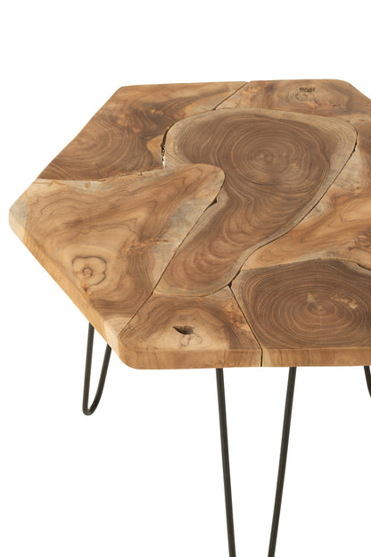 Set Of 2 Side Table Hexagone Teak Wood/Metal Natural