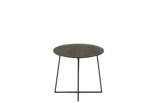 Coffee Table Round Teak Wood/Metal Black