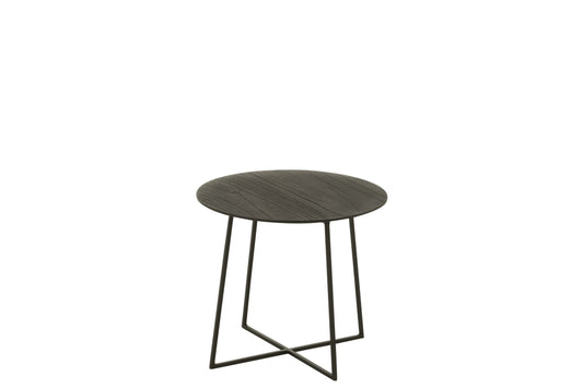 Coffee Table Round Teak Wood/Metal Black