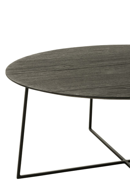 Set Of 2 Side Tables Round Teak Wood/Metal Black