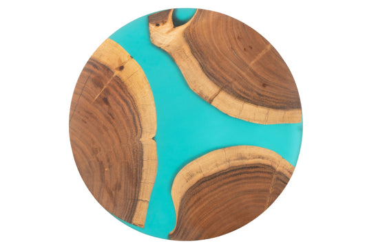 Snijplank rond acacia hout/resin naturel/blauw