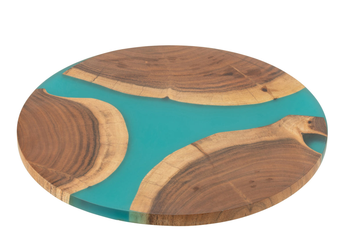 Snijplank rond acacia hout/resin naturel/blauw