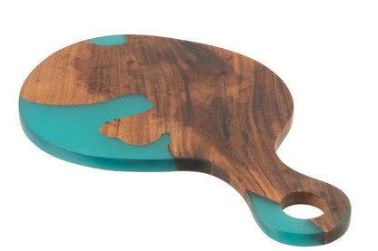 Snijplank modern acacia hout/resin naturel/blauw