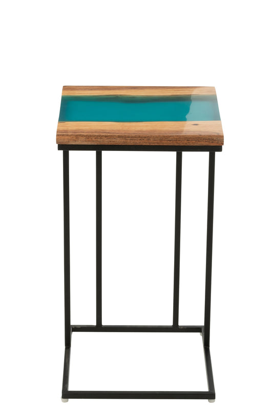 Side Table Square Acacia Wood/Resin Natural/Blue