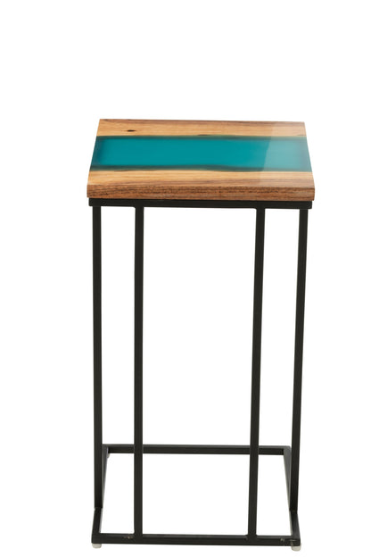 Side Table Square Acacia Wood/Resin Natural/Blue
