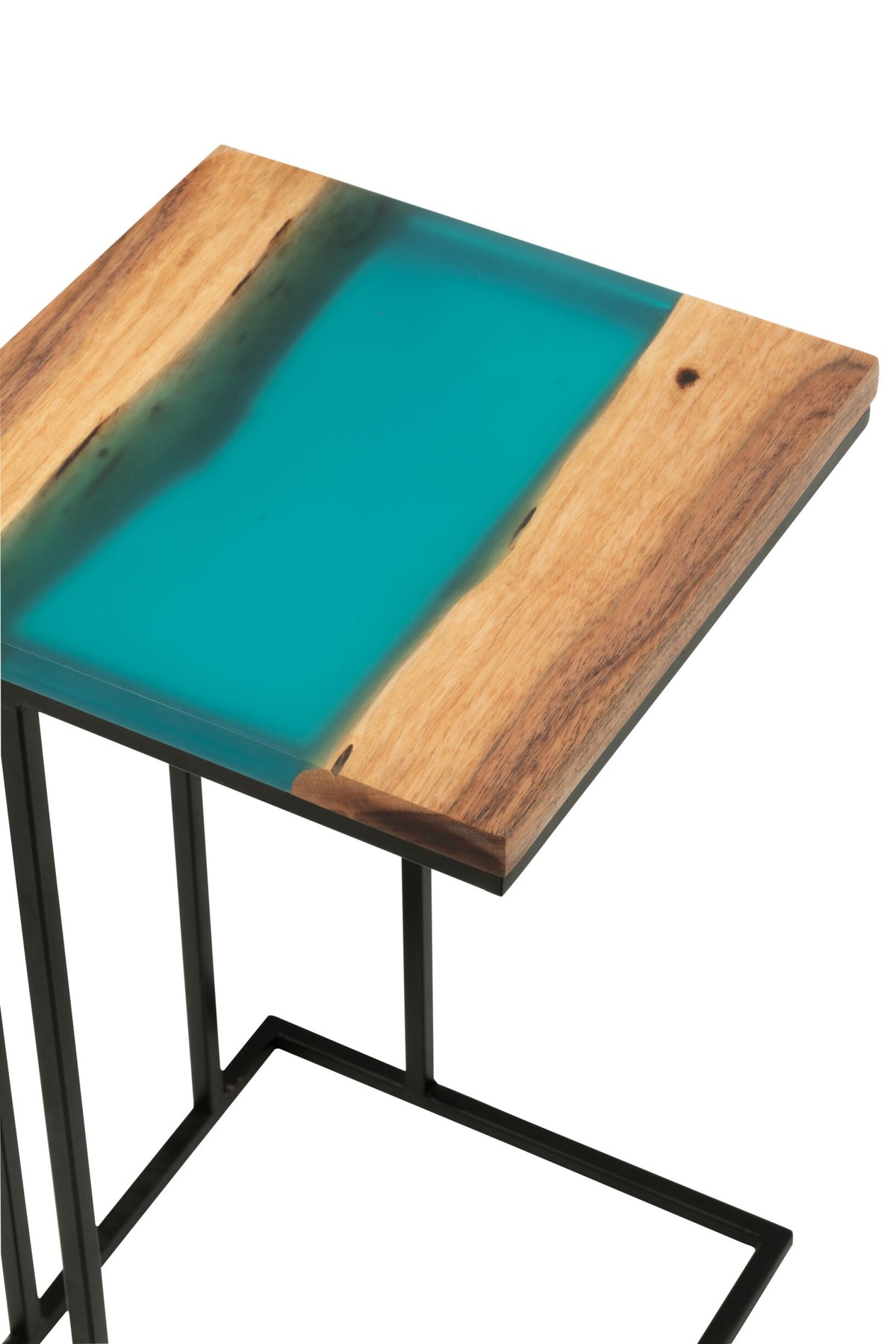 Side Table Square Acacia Wood/Resin Natural/Blue