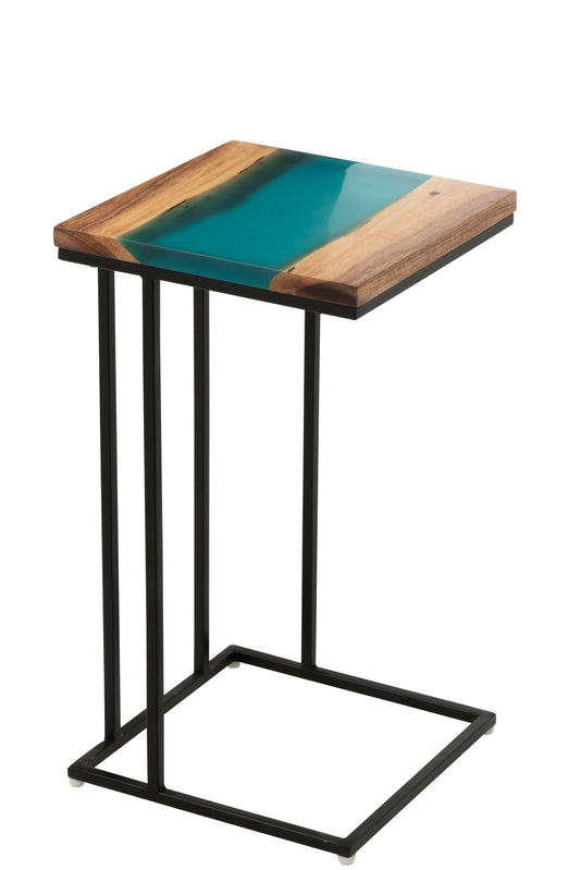 Side Table Square Acacia Wood/Resin Natural/Blue