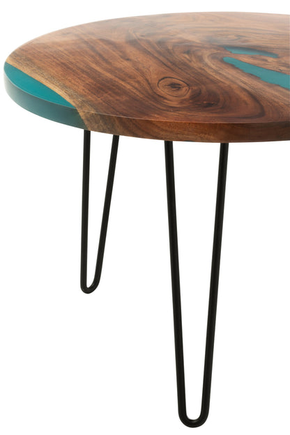 Side Table Round Acacia Wood/Resin Natural/Blue