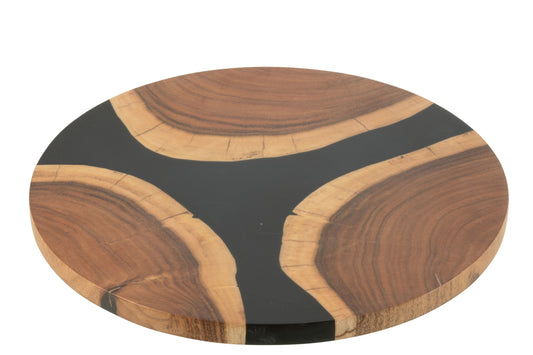 Snijplank rond acacia hout/resin naturel/zwart