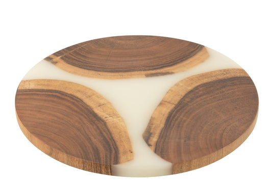 Snijplank rond acacia hout/resin naturel/wit