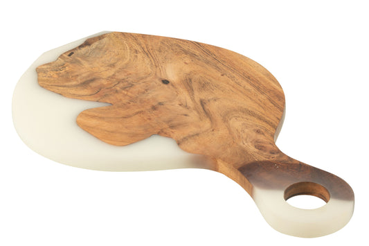 Snijplank modern acacia hout/resin naturel/wit
