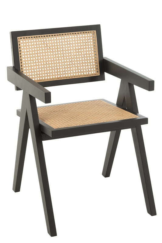 Chair Grid Ash Wood/Rattan Black