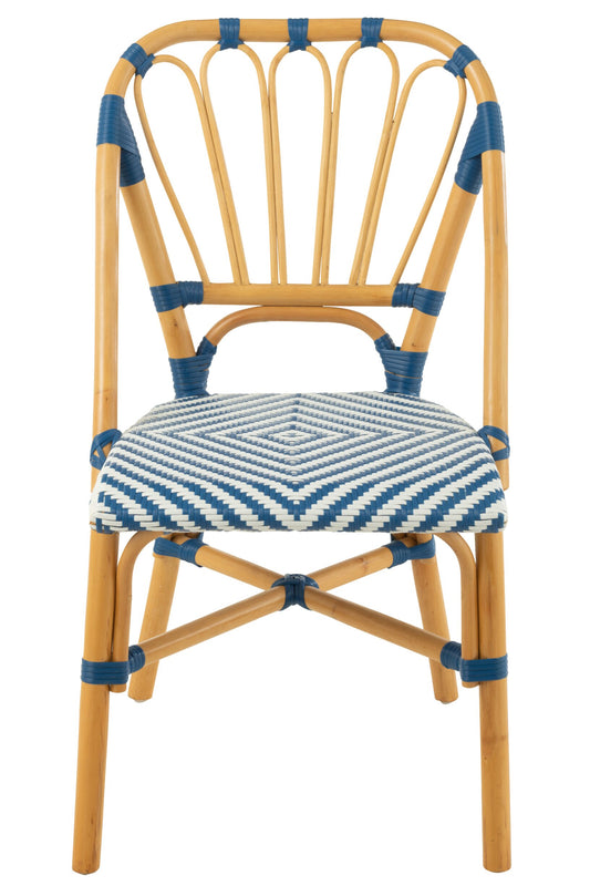 Dining Chair Rattan Blue/White