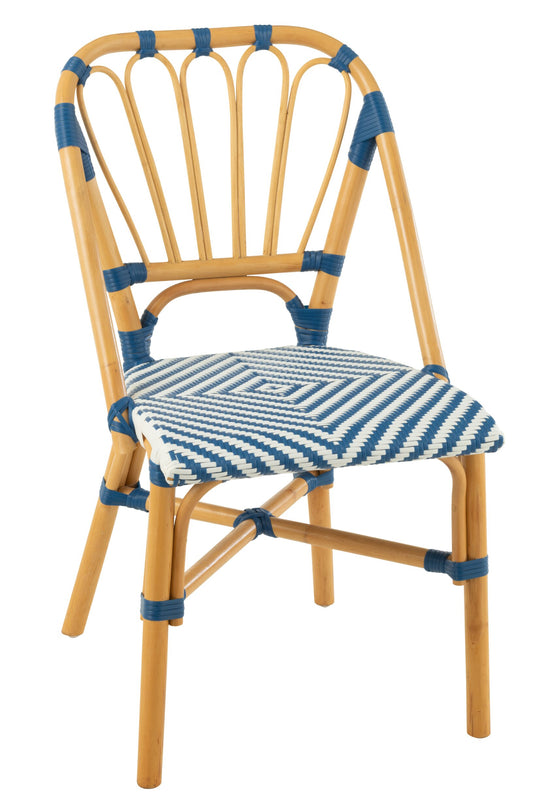 Dining Chair Rattan Blue/White