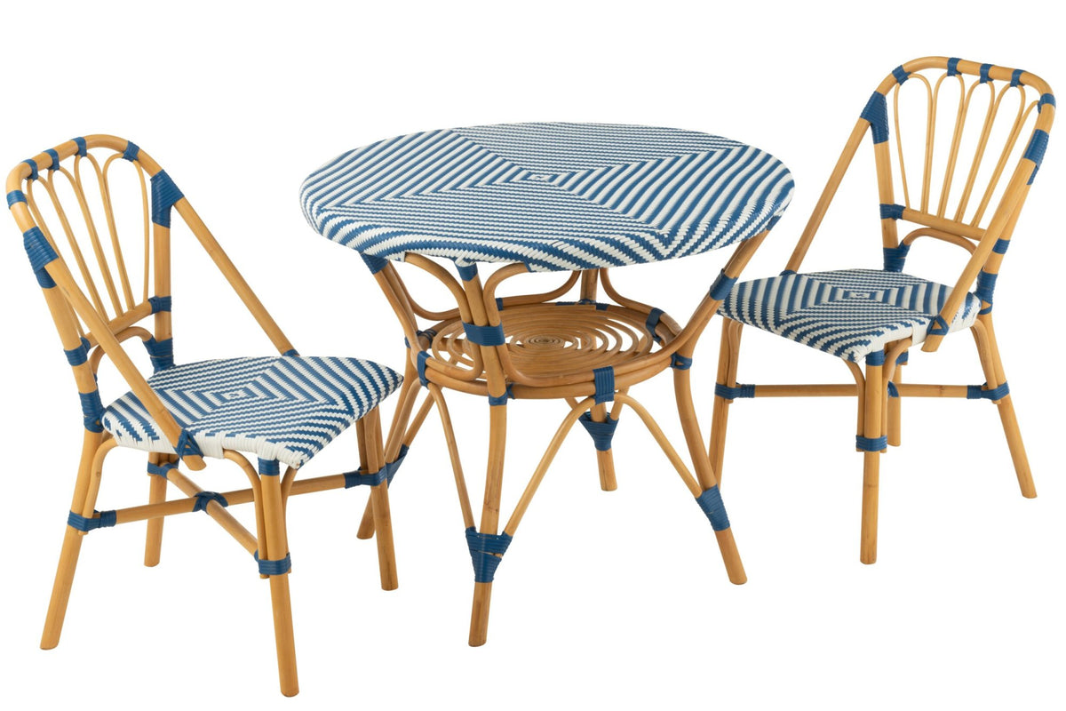 Dining Table Rattan Blue/White