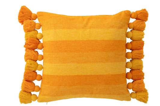 Cushion Stripes+Tassels Cotton Orange