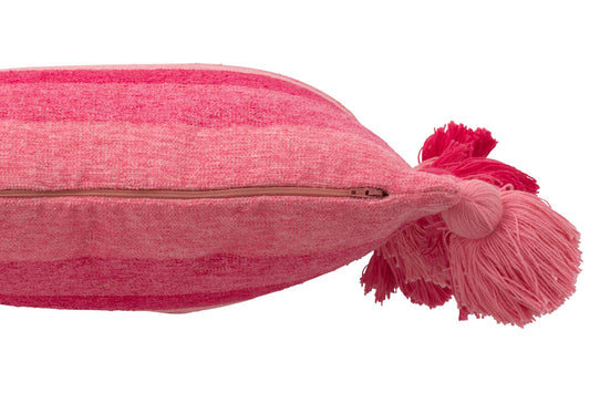 Cushion Stripes+Tassels Cotton Pink