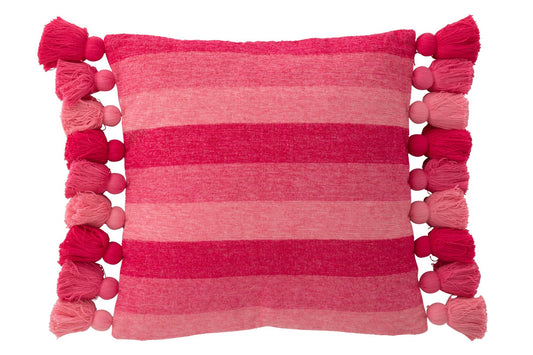 Cushion Stripes+Tassels Cotton Pink