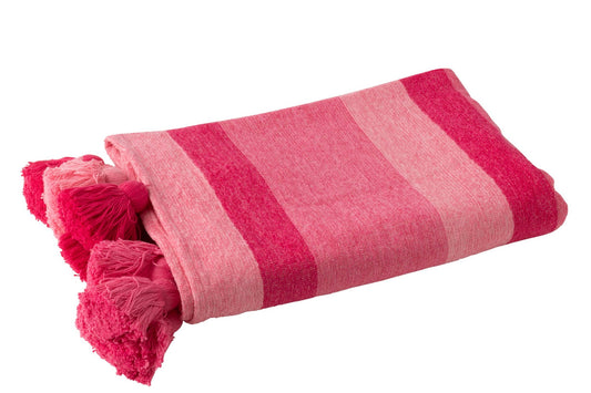 Plaid Stripes+Tassels Cotton Pink