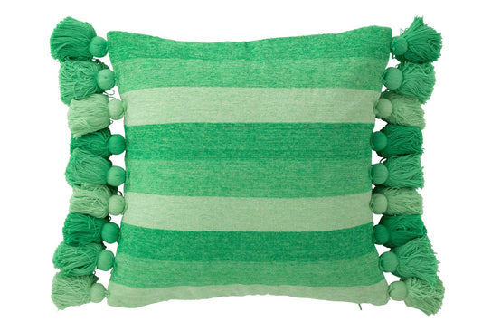 Cushion Stripes+Tassels Cotton Green