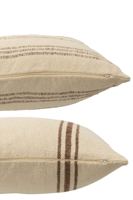 Cushion Stripes Recycled Cotton White/Brown Assortment Of 2