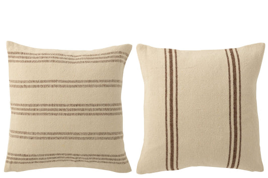 Cushion Stripes Recycled Cotton White/Brown Assortment Of 2