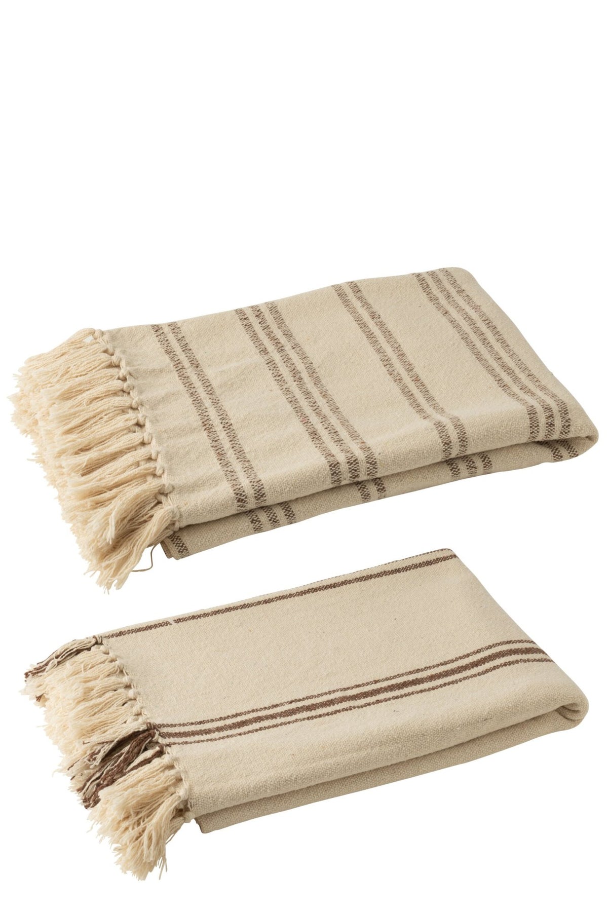 Plaid Stripes Recycled Cotton White/Brown Assortment Of 2