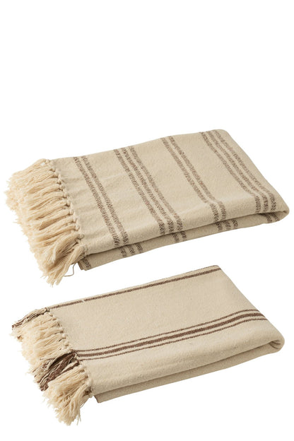 Plaid Stripes Recycled Cotton White/Brown Assortment Of 2