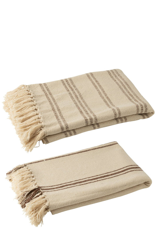 Plaid Stripes Recycled Cotton White/Brown Assortment Of 2