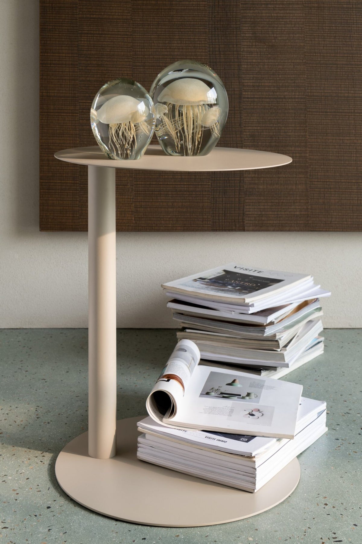 Side Table Round Metal Beige