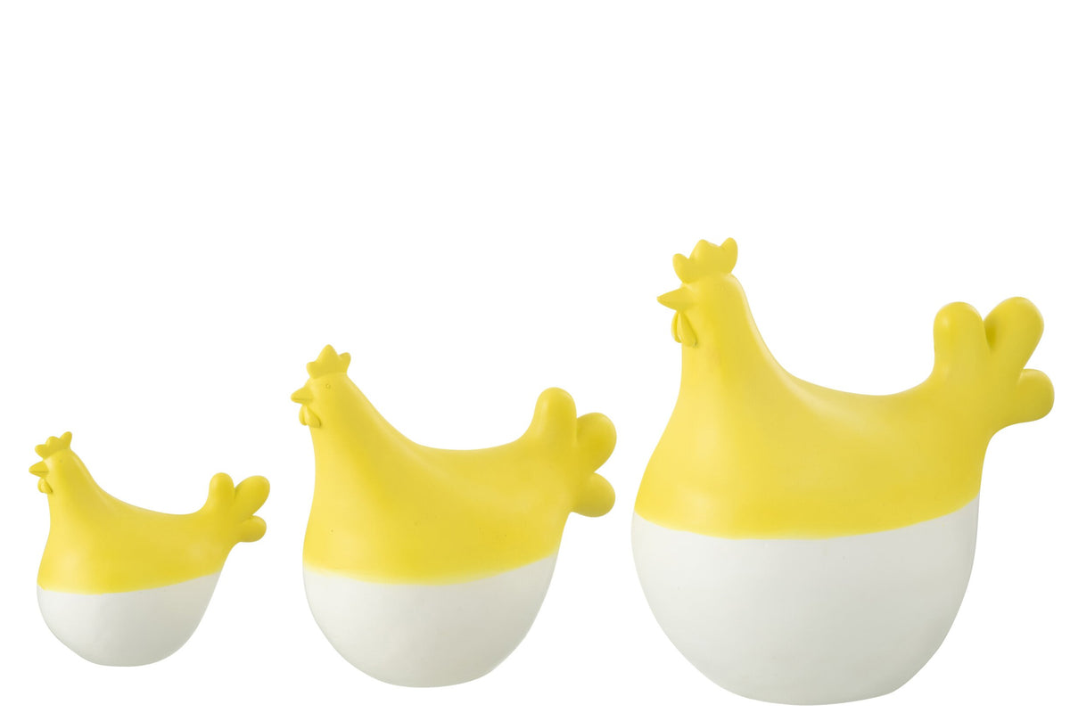 Set Of 3 Roosters Polyresin White/Yellow