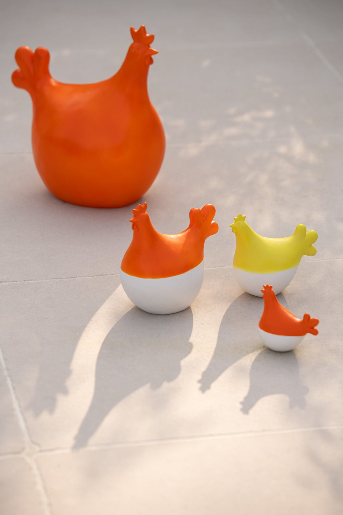 Set Of 3 Roosters Polyresin White/Yellow